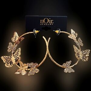 Noir Butterfly Oversized Hoop Earrings | Gold Toned ✨️